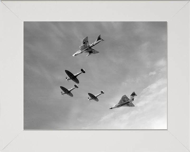 RAF Spitfire Retirement Flyover 1957 Photo Print Royal Air Force Aircraft Wall Art Aviation Decor Posters, Prints, & Visual Artwork Hampshire Prints 10 x 8 White Frame No