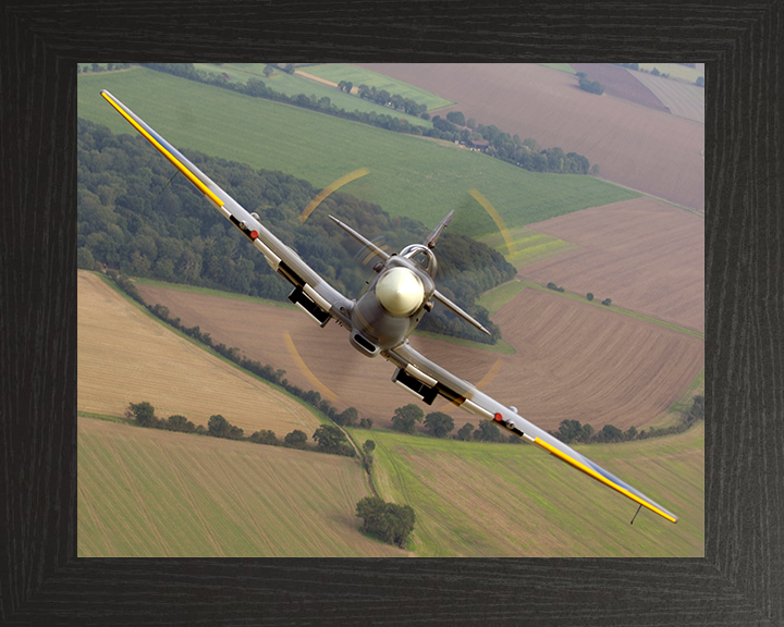 RAF Supermarine Spitfire in Flight Front on View Royal Air Force Aircraft Photo Print Wall Art Aviation Decor UK Posters, Prints, & Visual Artwork Hampshire Prints 10 x 8 Black Frame No