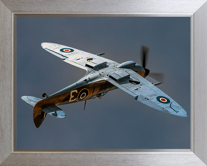 RAF Supermarine Spitfire in flight Photo Print - Royal Air Force Aircraft Posters, Prints, & Visual Artwork Hampshire Prints 10 x 8 Silver Frame No