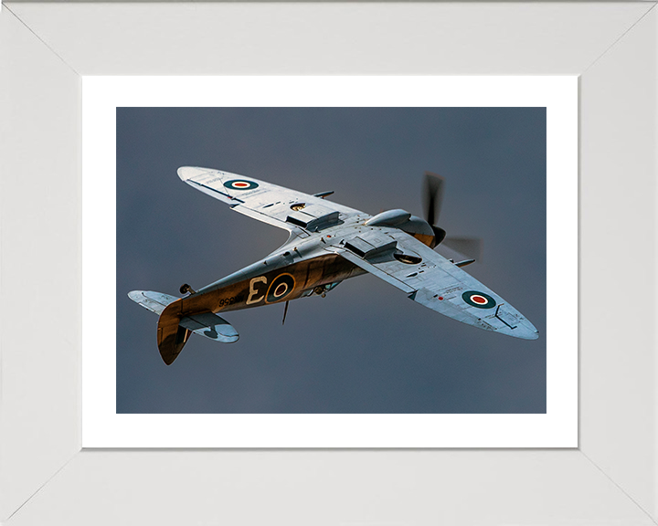 RAF Supermarine Spitfire in flight Photo Print - Royal Air Force Aircraft Posters, Prints, & Visual Artwork Hampshire Prints 10 x 8 White Frame Yes