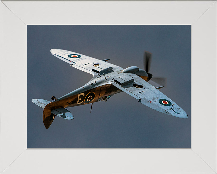 RAF Supermarine Spitfire in flight Photo Print - Royal Air Force Aircraft Posters, Prints, & Visual Artwork Hampshire Prints 10 x 8 White Frame No