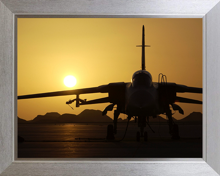 RAF Tornado F3 Silhouette at Sunset Photo Print Royal Air Force Aircraft Wall Art Aviation Decor Posters, Prints, & Visual Artwork Hampshire Prints 10 x 8 Silver Frame No