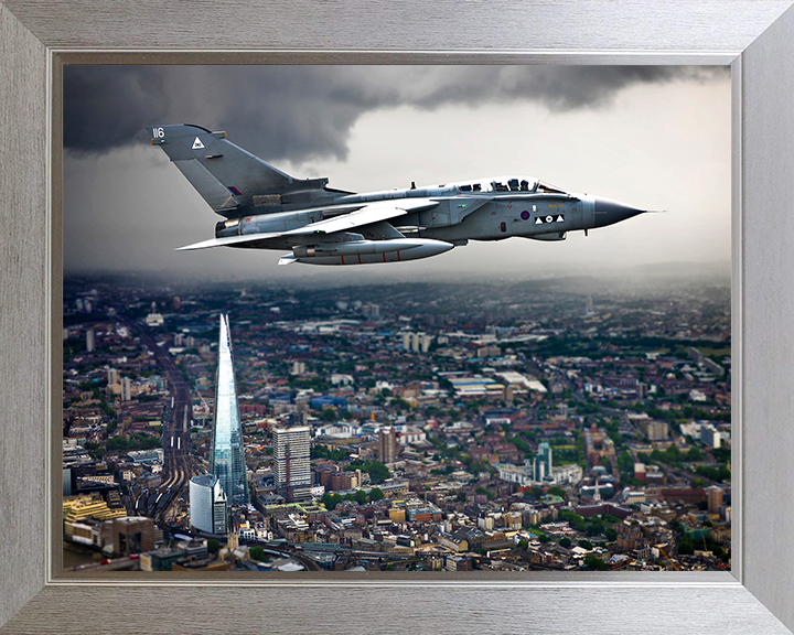 RAF Tornado GR4 Over London Photo Print Royal Air Force Aircraft Wall Art Aviation Decor Poster Posters, Prints, & Visual Artwork Hampshire Prints 10 x 8 Silver Frame No