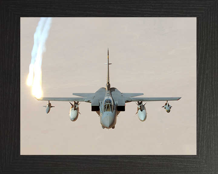 RAF Tornado GR4 firing chaff Photo Print Royal Air Force Aircraft Wall Art Aviation Decor Poster Posters, Prints, & Visual Artwork Hampshire Prints 10 x 8 Black Frame No