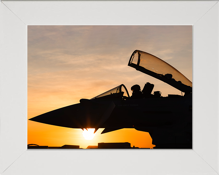 RAF Typhoon Cockpit at sunset Photo Print Royal Air Force Aircraft Wall Art Aviation Decor Posters, Prints, & Visual Artwork Hampshire Prints 10 x 8 White Frame No
