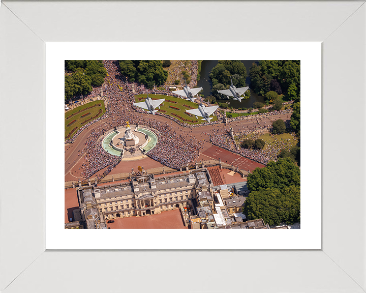 RAF Typhoon FGR4's Over Buckingham Palace Photo Print Royal Air Force Aircraft Wall Art Aviation Decor Posters, Prints, & Visual Artwork Hampshire Prints 10 x 8 White Frame Yes