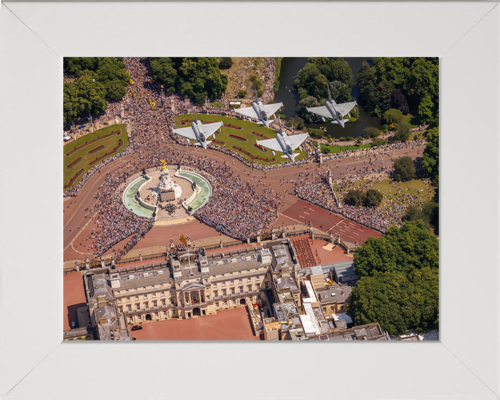 RAF Typhoon FGR4's Over Buckingham Palace Photo Print Royal Air Force Aircraft Wall Art Aviation Decor Posters, Prints, & Visual Artwork Hampshire Prints 10 x 8 White Frame No