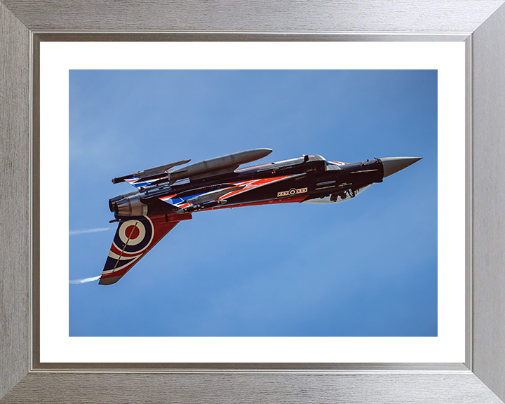 RAF Typhoon Inverted Photo Print Royal Air Force Aircraft Wall Art Aviation Decor Poster Posters, Prints, & Visual Artwork Hampshire Prints 10 x 8 Silver Frame Yes