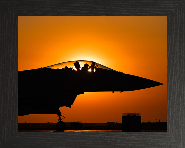 RAF Typhoon Jet cockpit Silhouette at sunset Royal Air Force Aircraft Photo Print Wall Art Aviation Decor UK Posters, Prints, & Visual Artwork Hampshire Prints 10 x 8 Black Frame No