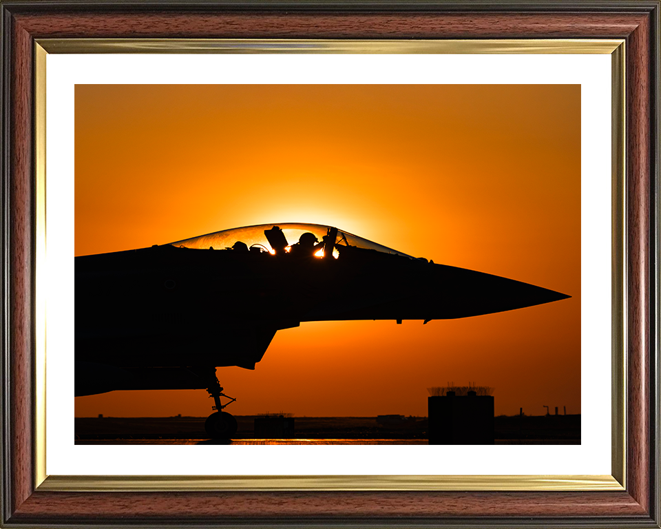 RAF Typhoon Jet cockpit Silhouette at sunset Royal Air Force Aircraft Photo Print Wall Art Aviation Decor UK Posters, Prints, & Visual Artwork Hampshire Prints 10 x 8 Classic Frame Yes