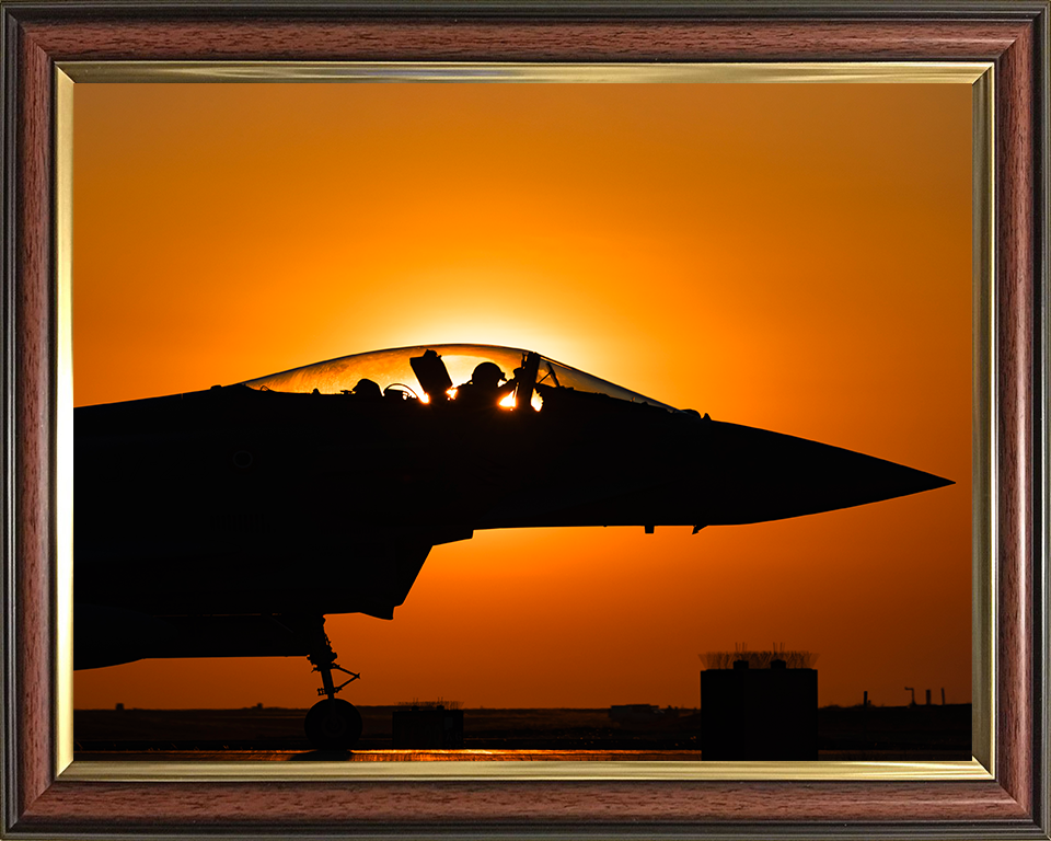 RAF Typhoon Jet cockpit Silhouette at sunset Royal Air Force Aircraft Photo Print Wall Art Aviation Decor UK Posters, Prints, & Visual Artwork Hampshire Prints 10 x 8 Classic Frame No