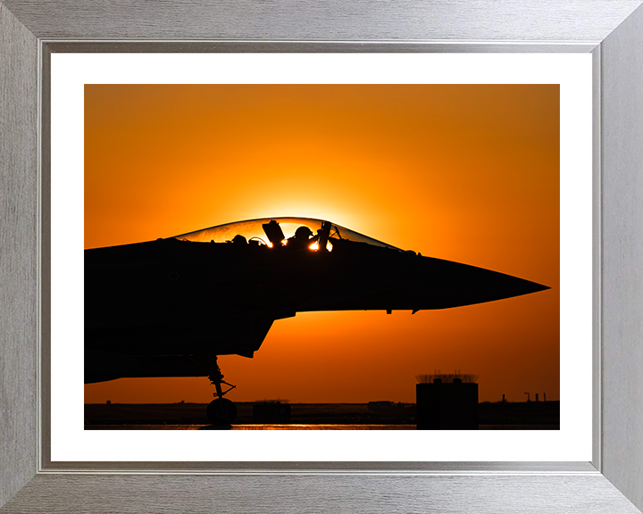 RAF Typhoon Jet cockpit Silhouette at sunset Royal Air Force Aircraft Photo Print Wall Art Aviation Decor UK Posters, Prints, & Visual Artwork Hampshire Prints 10 x 8 Silver Frame Yes