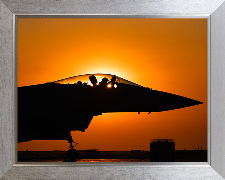 RAF Typhoon Jet cockpit Silhouette at sunset Royal Air Force Aircraft Photo Print Wall Art Aviation Decor UK Posters, Prints, & Visual Artwork Hampshire Prints 10 x 8 Silver Frame No