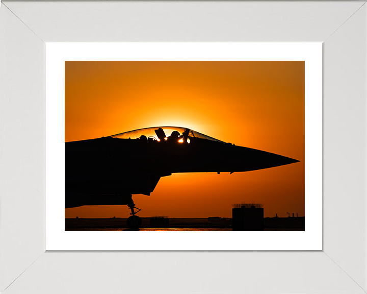 RAF Typhoon Jet cockpit Silhouette at sunset Royal Air Force Aircraft Photo Print Wall Art Aviation Decor UK Posters, Prints, & Visual Artwork Hampshire Prints 10 x 8 White Frame Yes
