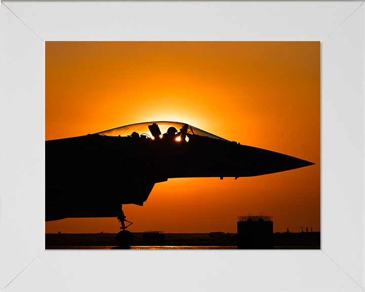 RAF Typhoon Jet cockpit Silhouette at sunset Royal Air Force Aircraft Photo Print Wall Art Aviation Decor UK Posters, Prints, & Visual Artwork Hampshire Prints 10 x 8 White Frame No