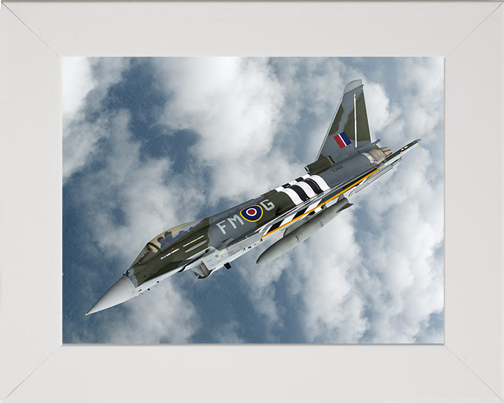 RAF Typhoon Jet Flying Photo Print Royal Air Force Aircraft Wall Art Aviation Decor Poster Posters, Prints, & Visual Artwork Hampshire Prints 10 x 8 White Frame No