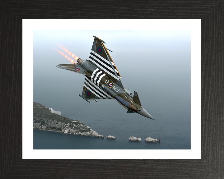 RAF Typhoon Jet in flight over the Needles Photo Print Royal Air Force Aircraft Wall Art Aviation Decor Posters, Prints, & Visual Artwork Hampshire Prints 10 x 8 Black Frame Yes