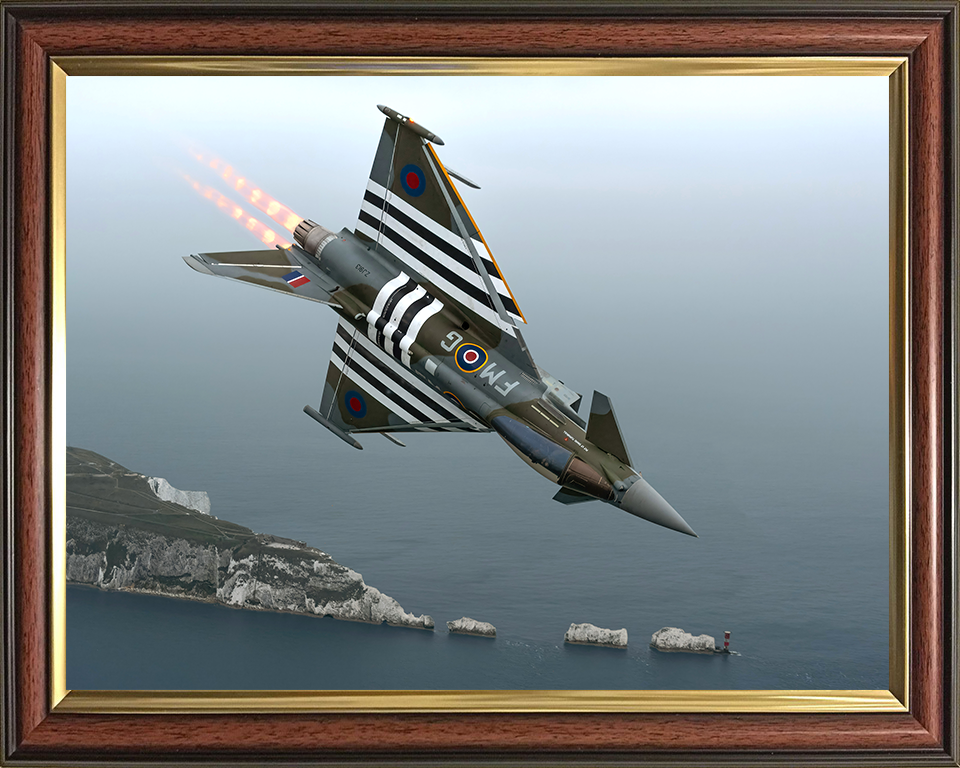 RAF Typhoon Jet in flight over the Needles Photo Print Royal Air Force Aircraft Wall Art Aviation Decor Posters, Prints, & Visual Artwork Hampshire Prints 10 x 8 Classic Frame No