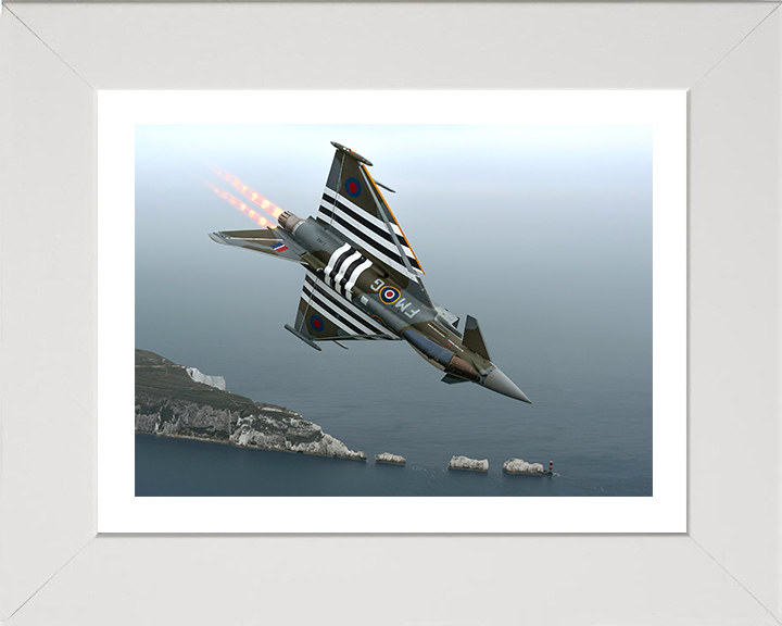 RAF Typhoon Jet in flight over the Needles Photo Print Royal Air Force Aircraft Wall Art Aviation Decor Posters, Prints, & Visual Artwork Hampshire Prints 10 x 8 White Frame Yes