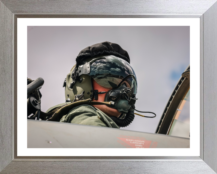 RAF Typhoon Pilot Royal Air Force RAF Aviation Photo Print Wall Art Aviation Decor UK Posters, Prints, & Visual Artwork Hampshire Prints 10 x 8 Silver Frame Yes