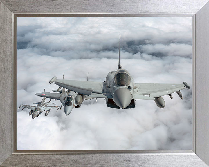 RAF Typhoon an F-16 and MiG29 Jets Photo Print Royal Air Force Aircraft Wall Art Aviation Decor Posters, Prints, & Visual Artwork Hampshire Prints 10 x 8 Silver Frame No