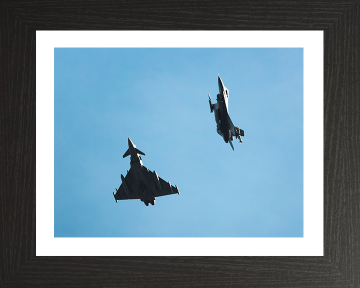 RAF Typhoon and F-16 Jets Royal Air Force Aircraft Wall Art Aviation Decor Poster Posters, Prints, & Visual Artwork Hampshire Prints 10 x 8 Black Frame Yes