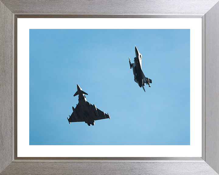 RAF Typhoon and F-16 Jets Royal Air Force Aircraft Wall Art Aviation Decor Poster Posters, Prints, & Visual Artwork Hampshire Prints 10 x 8 Silver Frame Yes