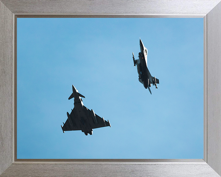 RAF Typhoon and F-16 Jets Royal Air Force Aircraft Wall Art Aviation Decor Poster Posters, Prints, & Visual Artwork Hampshire Prints 10 x 8 Silver Frame No