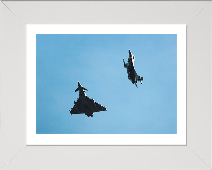 RAF Typhoon and F-16 Jets Royal Air Force Aircraft Wall Art Aviation Decor Poster Posters, Prints, & Visual Artwork Hampshire Prints 10 x 8 White Frame Yes