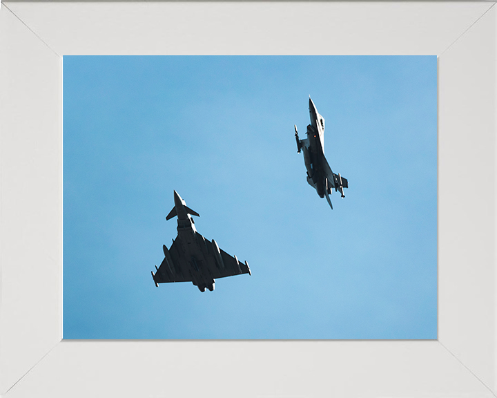 RAF Typhoon and F-16 Jets Royal Air Force Aircraft Wall Art Aviation Decor Poster Posters, Prints, & Visual Artwork Hampshire Prints 10 x 8 White Frame No