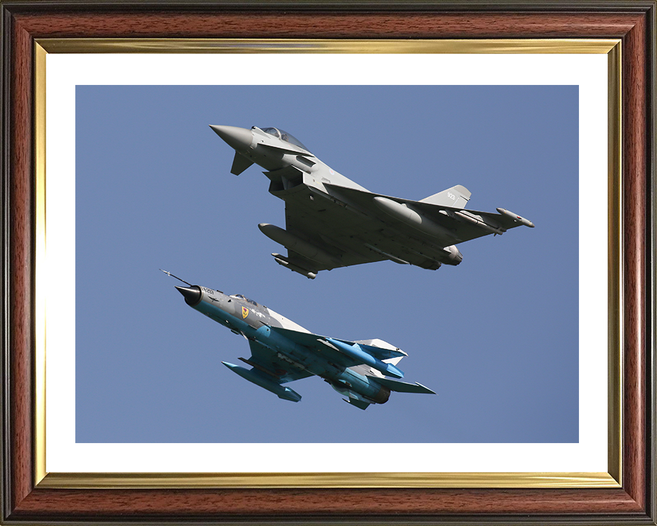 RAF Typhoon and a Romanian MiG 21 Lancer Photo Print Royal Air Force Aircraft Wall Art Aviation Decor Posters, Prints, & Visual Artwork Hampshire Prints 10 x 8 Classic Frame Yes