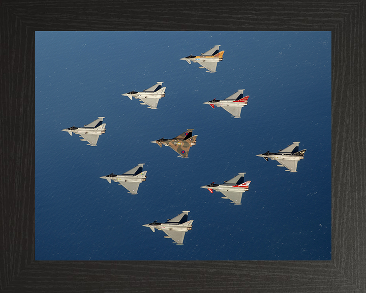 RAF Typhoon diamond 9 formation Royal Air Force Aircraft Photo Print Wall Art Aviation Decor UK Posters, Prints, & Visual Artwork Hampshire Prints 10 x 8 Black Frame No
