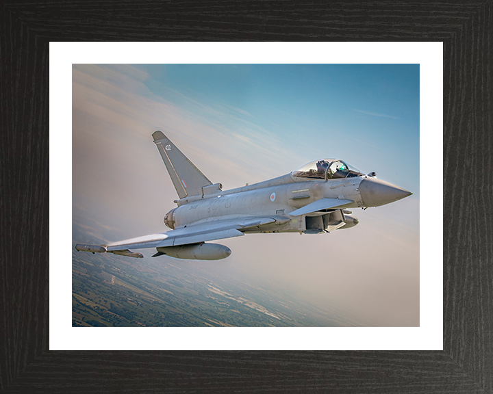 RAF Typhoon in flight over RAF Cosford Photo Print Royal Air Force Aircraft Wall Art Aviation Decor Posters, Prints, & Visual Artwork Hampshire Prints 10 x 8 Black Frame Yes