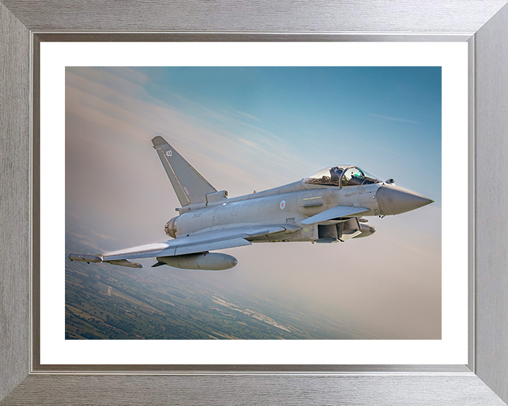 RAF Typhoon in flight over RAF Cosford Photo Print Royal Air Force Aircraft Wall Art Aviation Decor Posters, Prints, & Visual Artwork Hampshire Prints 10 x 8 Silver Frame Yes