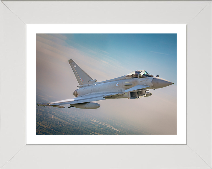 RAF Typhoon in flight over RAF Cosford Photo Print Royal Air Force Aircraft Wall Art Aviation Decor Posters, Prints, & Visual Artwork Hampshire Prints 10 x 8 White Frame Yes
