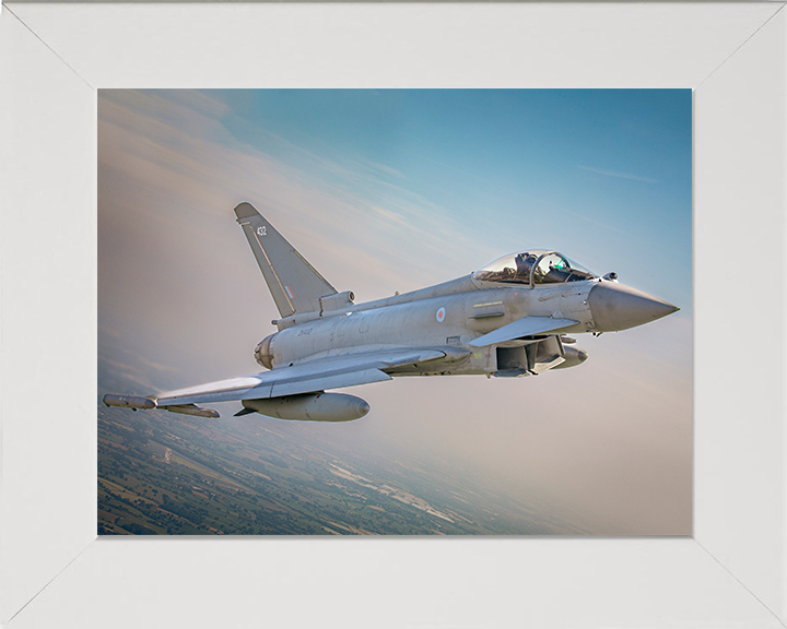 RAF Typhoon in flight over RAF Cosford Photo Print Royal Air Force Aircraft Wall Art Aviation Decor Posters, Prints, & Visual Artwork Hampshire Prints 10 x 8 White Frame No