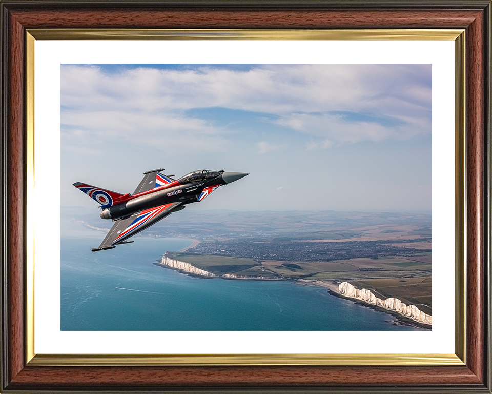 RAF Typhoon over the white cliffs of Dover Photo Print Royal Air Force Aircraft Wall Art Aviation Decor Posters, Prints, & Visual Artwork Hampshire Prints 10 x 8 Classic Frame Yes