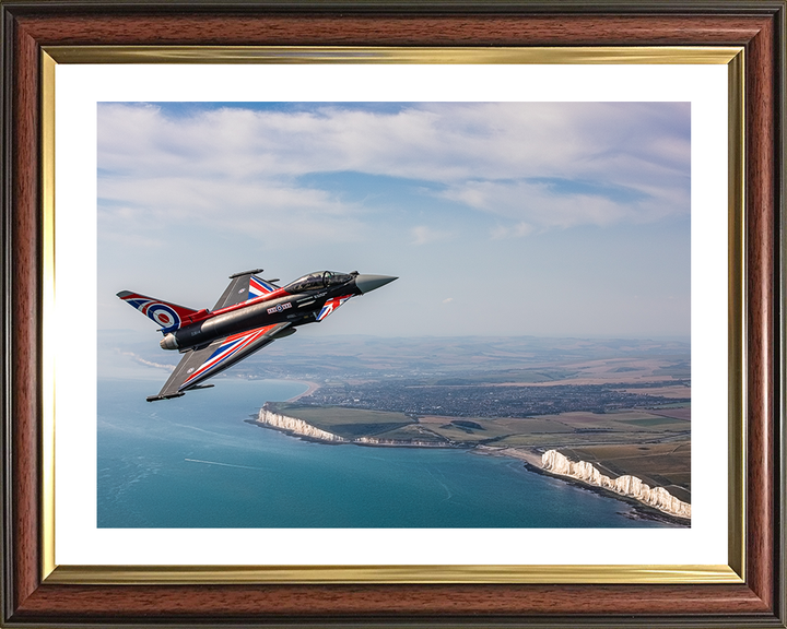 RAF Typhoon over the white cliffs of Dover Photo Print Royal Air Force Aircraft Wall Art Aviation Decor Posters, Prints, & Visual Artwork Hampshire Prints 10 x 8 Classic Frame Yes