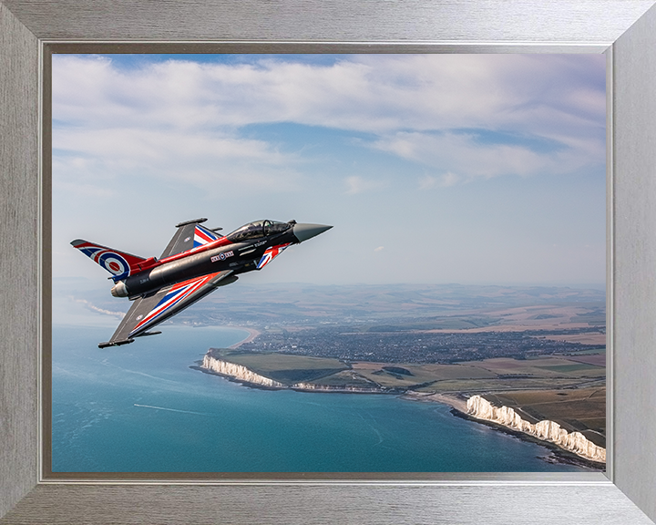 RAF Typhoon over the white cliffs of Dover Photo Print Royal Air Force Aircraft Wall Art Aviation Decor Posters, Prints, & Visual Artwork Hampshire Prints 10 x 8 Silver Frame No