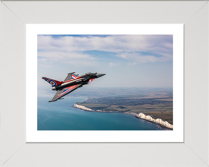 RAF Typhoon over the white cliffs of Dover Photo Print Royal Air Force Aircraft Wall Art Aviation Decor Posters, Prints, & Visual Artwork Hampshire Prints 10 x 8 White Frame Yes