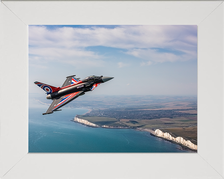 RAF Typhoon over the white cliffs of Dover Photo Print Royal Air Force Aircraft Wall Art Aviation Decor Posters, Prints, & Visual Artwork Hampshire Prints 10 x 8 White Frame No