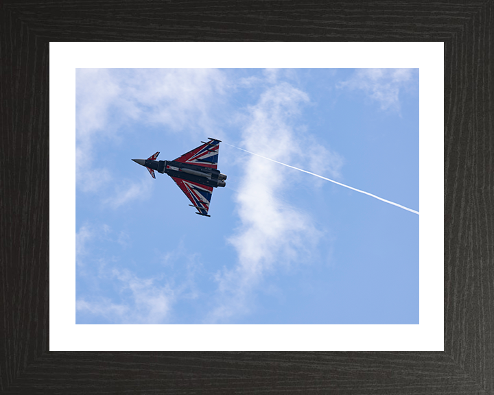 RAF Typhoon with Union Jack livery from below Photo Print Royal Air Force Aircraft Wall Art Aviation Decor Posters, Prints, & Visual Artwork Hampshire Prints 10 x 8 Black Frame Yes
