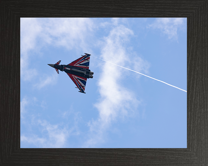 RAF Typhoon with Union Jack livery from below Photo Print Royal Air Force Aircraft Wall Art Aviation Decor Posters, Prints, & Visual Artwork Hampshire Prints 10 x 8 Black Frame No