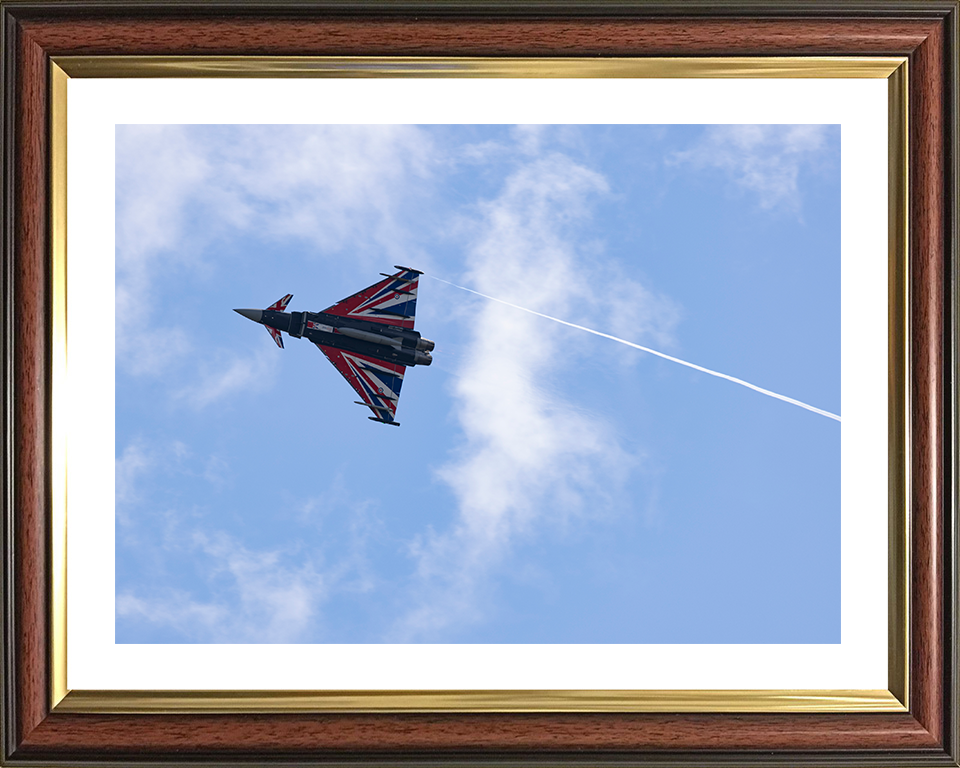 RAF Typhoon with Union Jack livery from below Photo Print Royal Air Force Aircraft Wall Art Aviation Decor Posters, Prints, & Visual Artwork Hampshire Prints 10 x 8 Classic Frame Yes