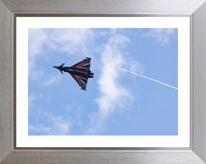 RAF Typhoon with Union Jack livery from below Photo Print Royal Air Force Aircraft Wall Art Aviation Decor Posters, Prints, & Visual Artwork Hampshire Prints 10 x 8 Silver Frame Yes