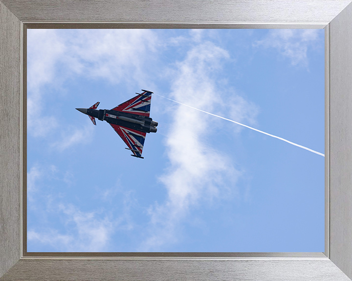 RAF Typhoon with Union Jack livery from below Photo Print Royal Air Force Aircraft Wall Art Aviation Decor Posters, Prints, & Visual Artwork Hampshire Prints 10 x 8 Silver Frame No