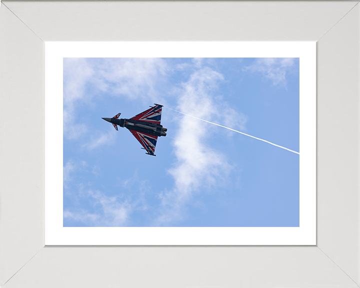 RAF Typhoon with Union Jack livery from below Photo Print Royal Air Force Aircraft Wall Art Aviation Decor Posters, Prints, & Visual Artwork Hampshire Prints 10 x 8 White Frame Yes