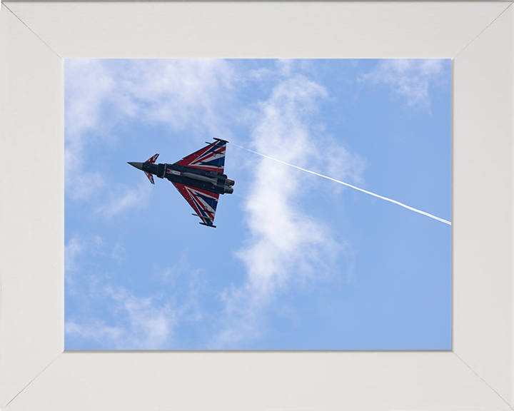RAF Typhoon with Union Jack livery from below Photo Print Royal Air Force Aircraft Wall Art Aviation Decor Posters, Prints, & Visual Artwork Hampshire Prints 10 x 8 White Frame No