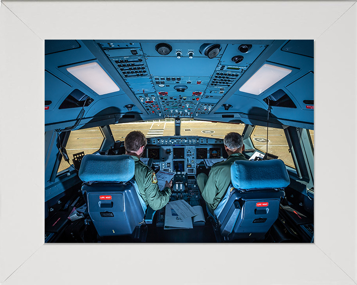 RAF Voyager Cockpit With Pilots 2020 Photo Print Royal Air Force Wall Art Decor Poster Posters, Prints, & Visual Artwork Hampshire Prints 10 x 8 White Frame No