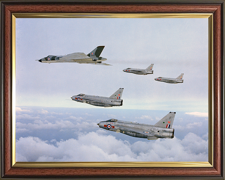 RAF Avro Vulcan Bomber and Four English Electric Lightning Jets Photo Print Royal Air Force Aircraft Wall Art Posters, Prints, & Visual Artwork Hampshire Prints 10 x 8 Classic Frame No